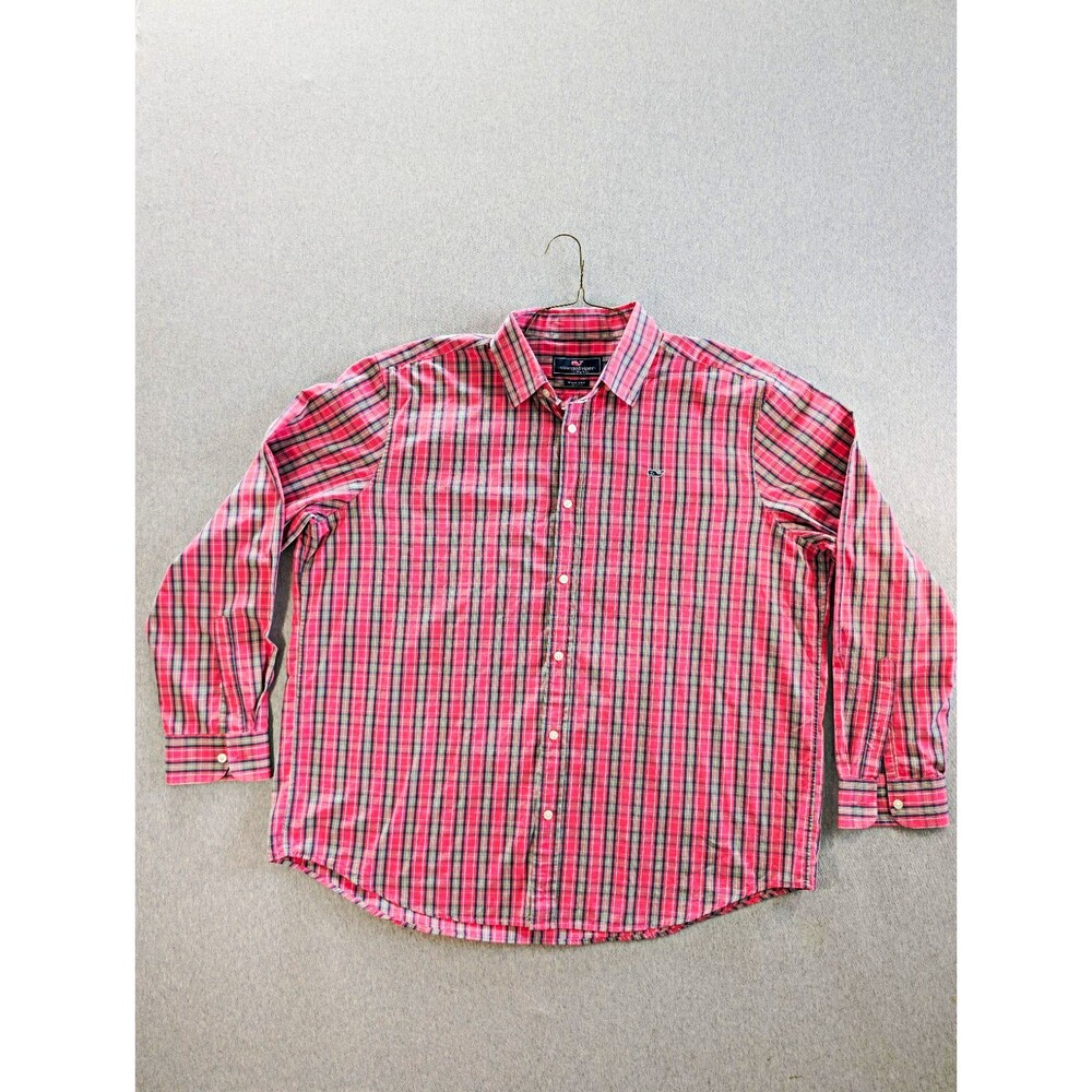 Vineyard Vines Mens 2XL Plaid Pink Long Sleeve Woven Cotton Whale Shirt